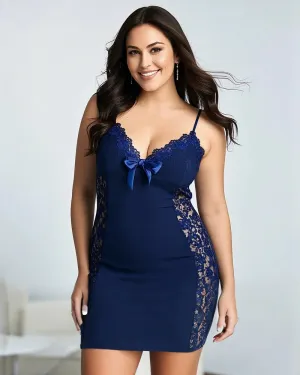 Plus Size Sheer Side Lace Patchwork Dress