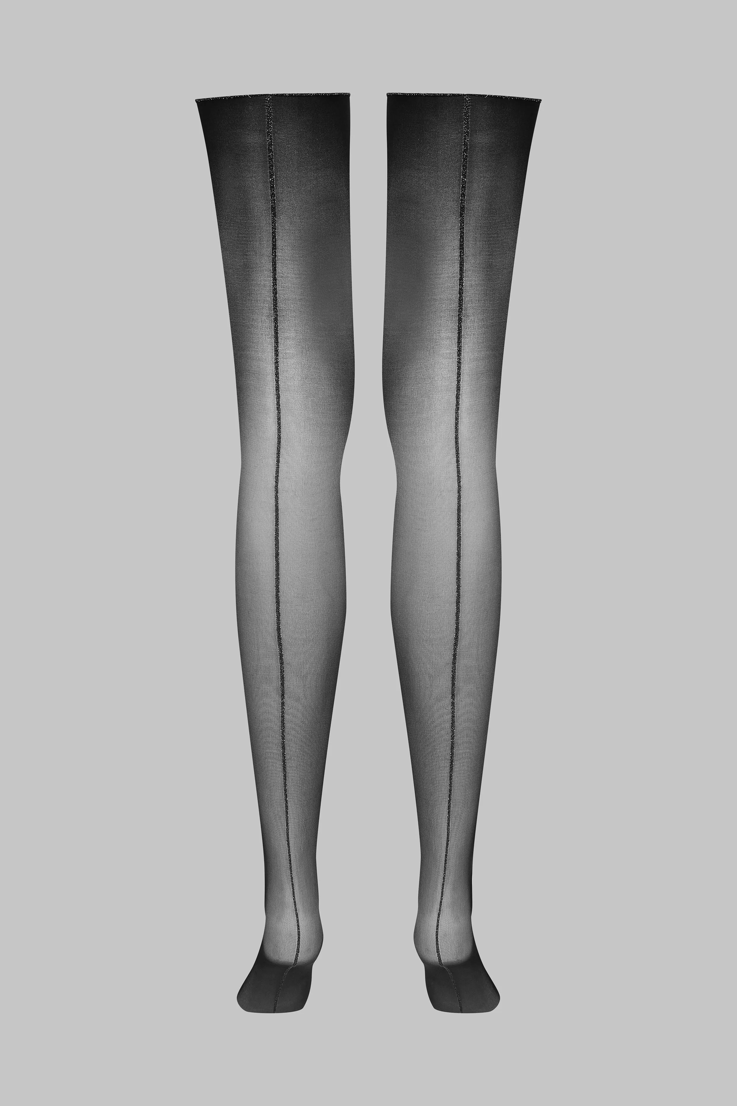 Rolled-up stockings with 20D Lurex seams - Black/Silver - Les Coquetteries