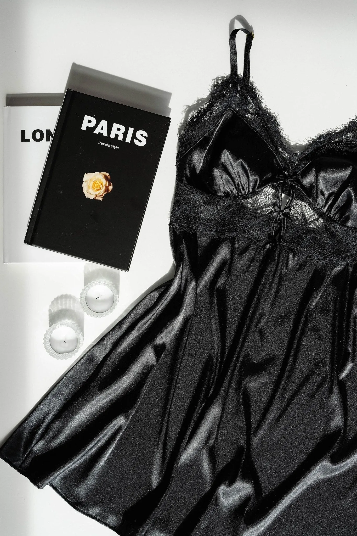 Satin & Eyelash Lace Slip - Black