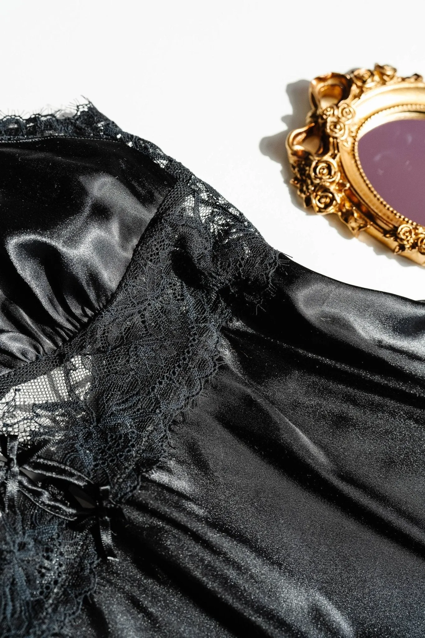 Satin & Eyelash Lace Slip - Black