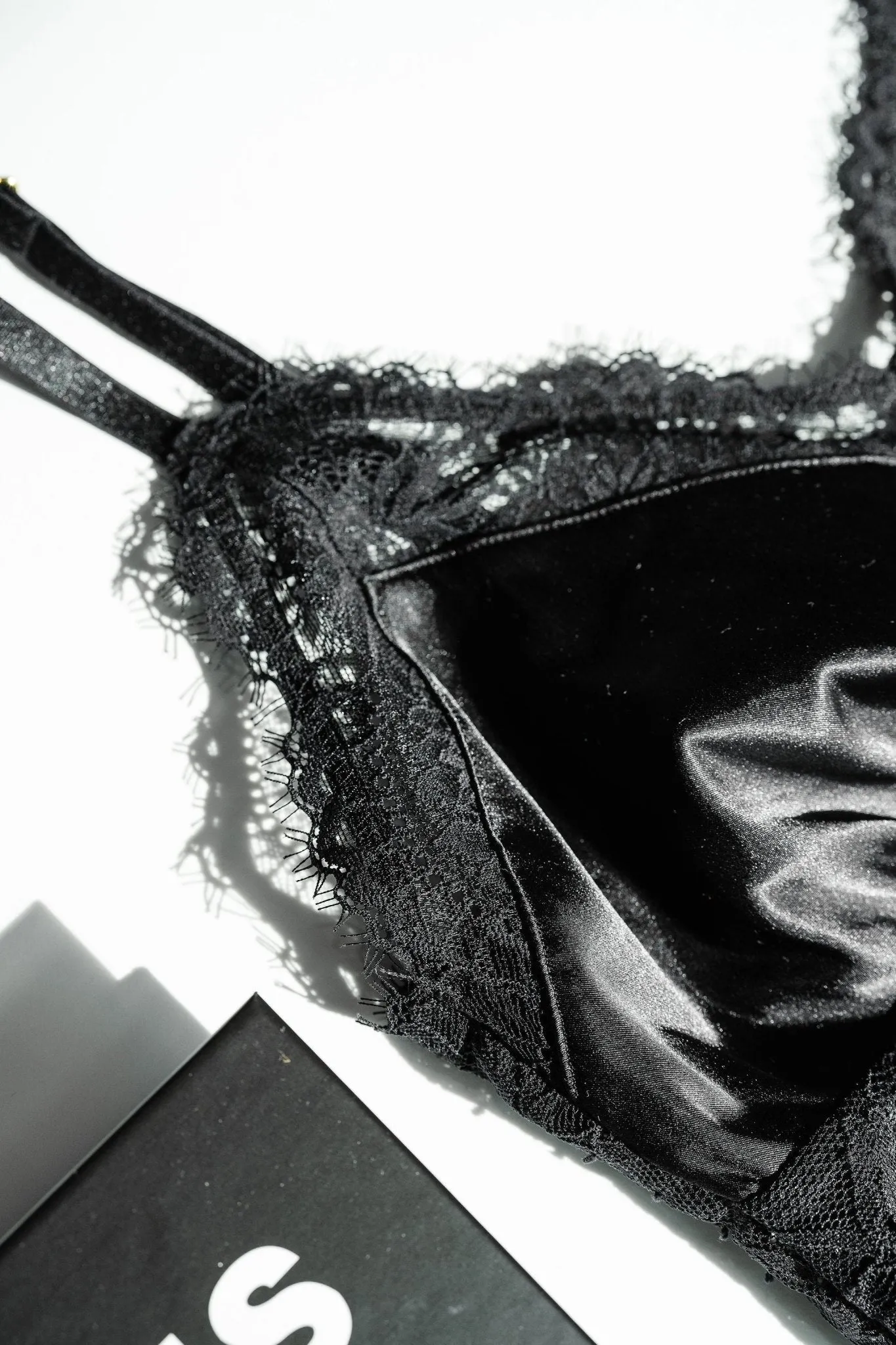 Satin & Eyelash Lace Slip - Black