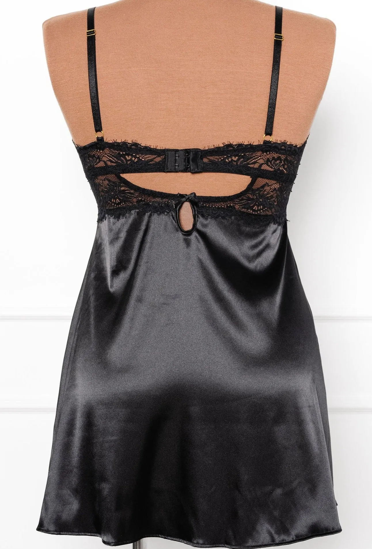 Satin & Eyelash Lace Slip - Black