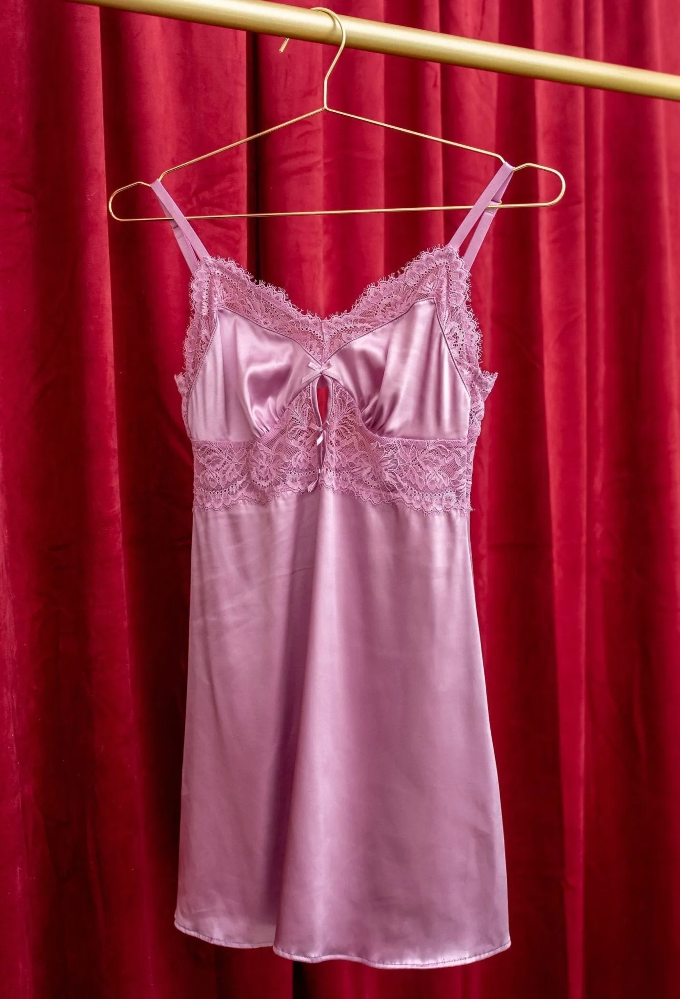 Satin & Eyelash Lace Slip - Lilac