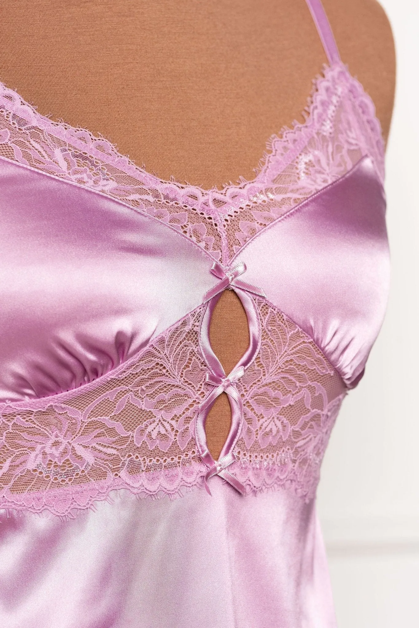 Satin & Eyelash Lace Slip - Lilac