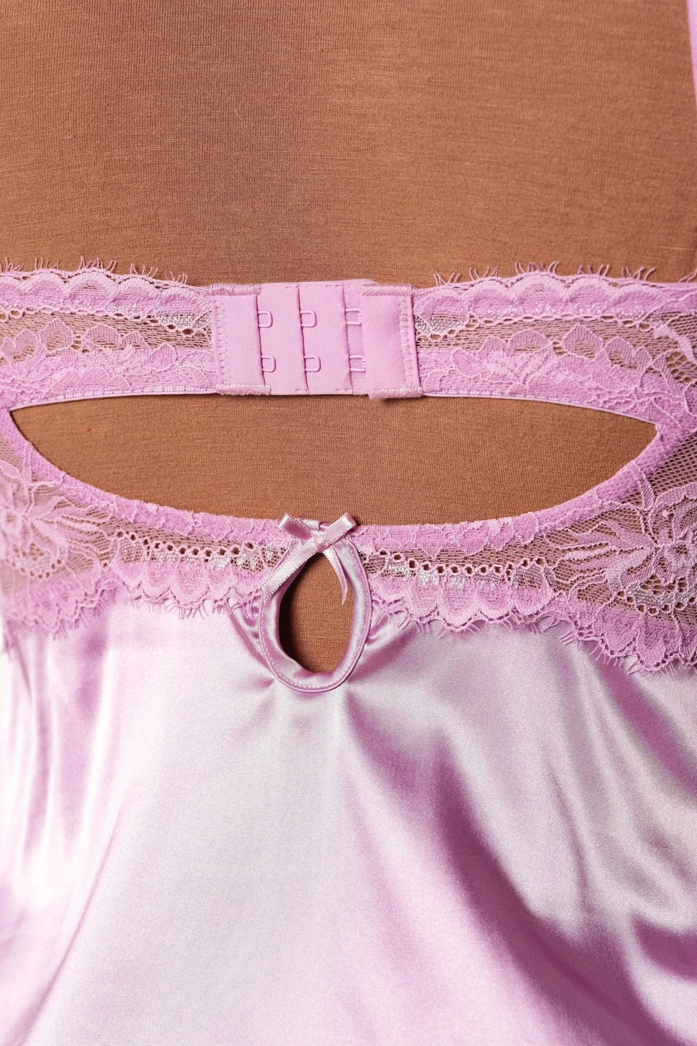 Satin & Eyelash Lace Slip - Lilac