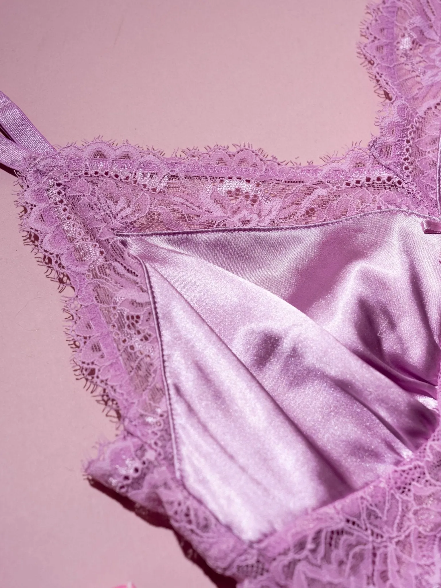 Satin & Eyelash Lace Slip - Lilac