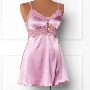 Satin & Eyelash Lace Slip - Lilac