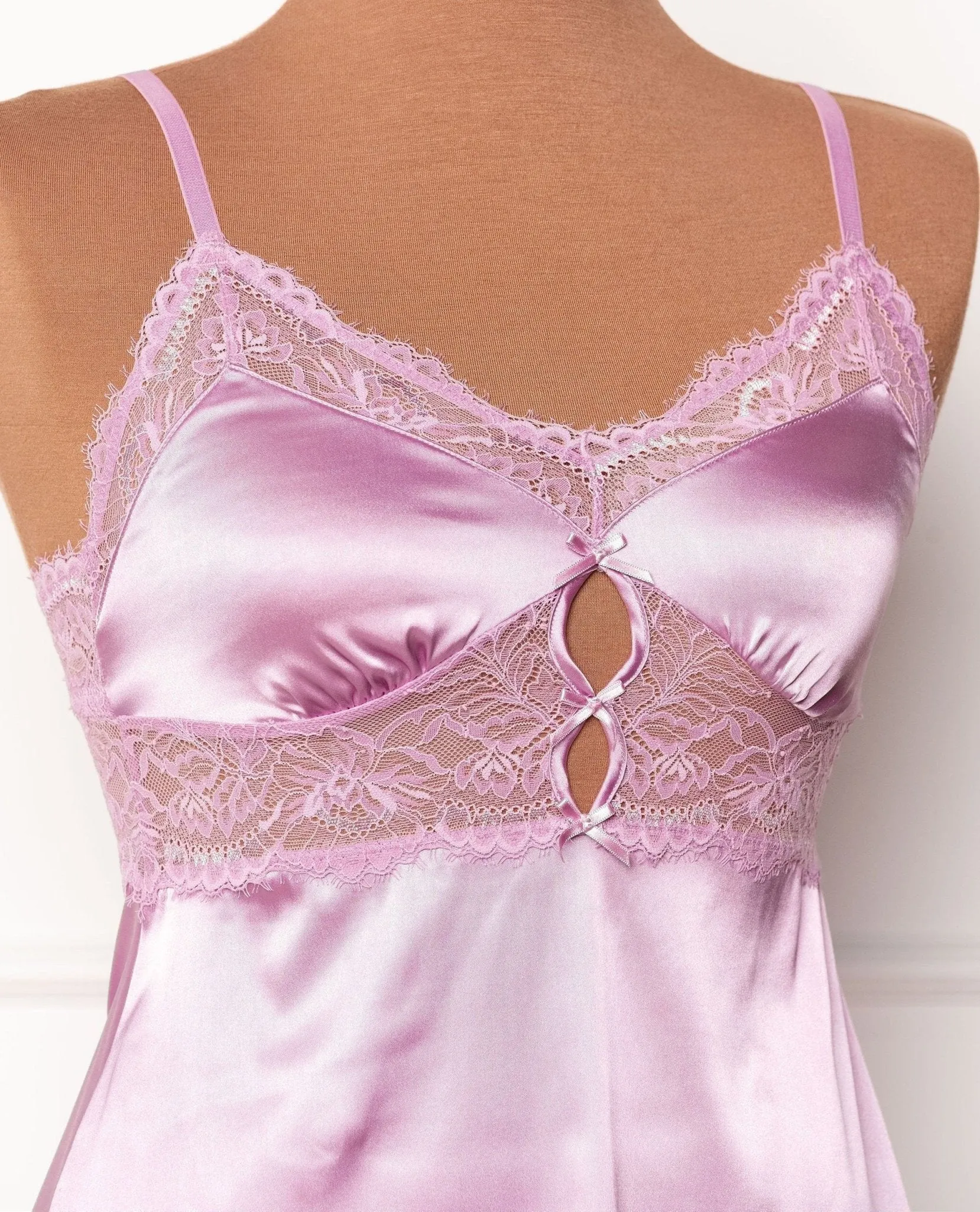 Satin & Eyelash Lace Slip - Lilac