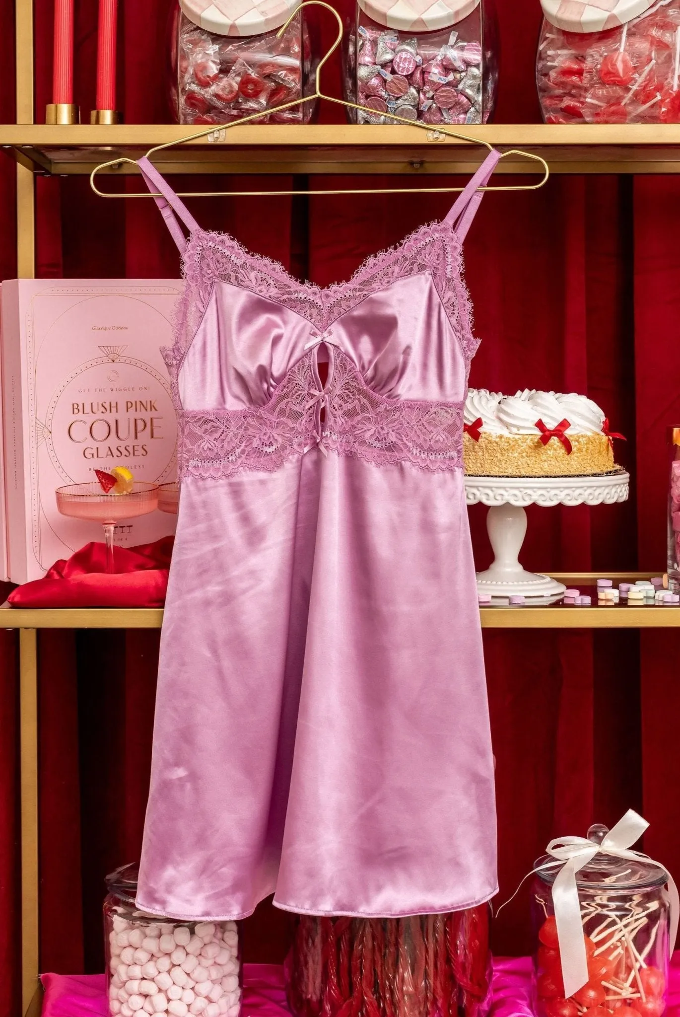 Satin & Eyelash Lace Slip - Lilac