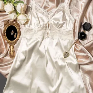 Satin & Eyelash Lace Slip - Pearl