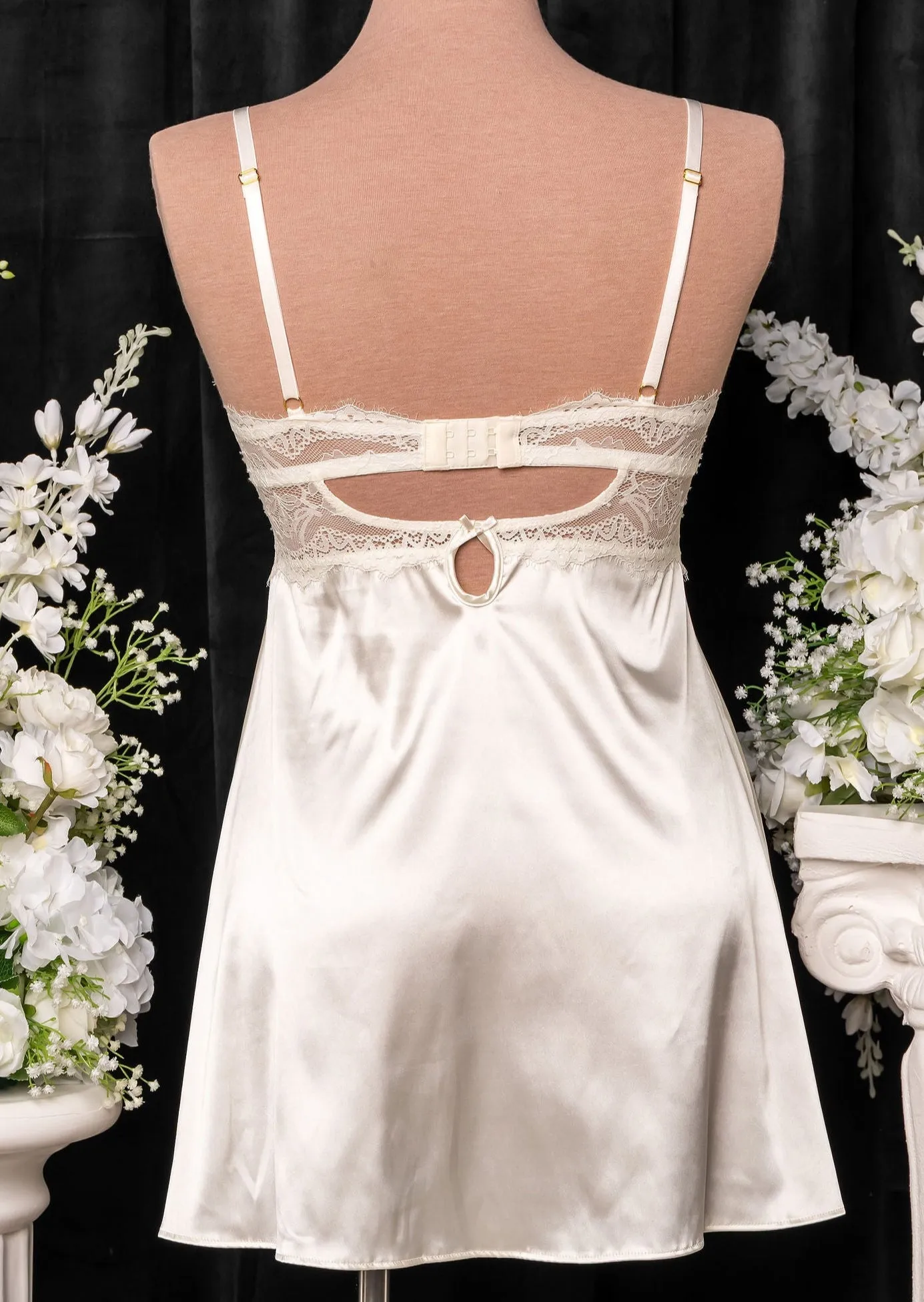 Satin & Eyelash Lace Slip - Pearl