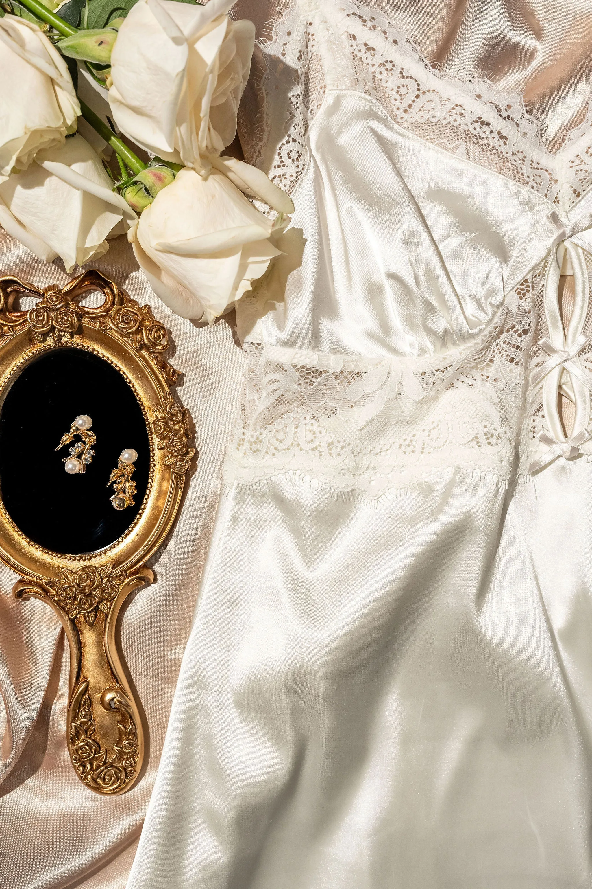 Satin & Eyelash Lace Slip - Pearl