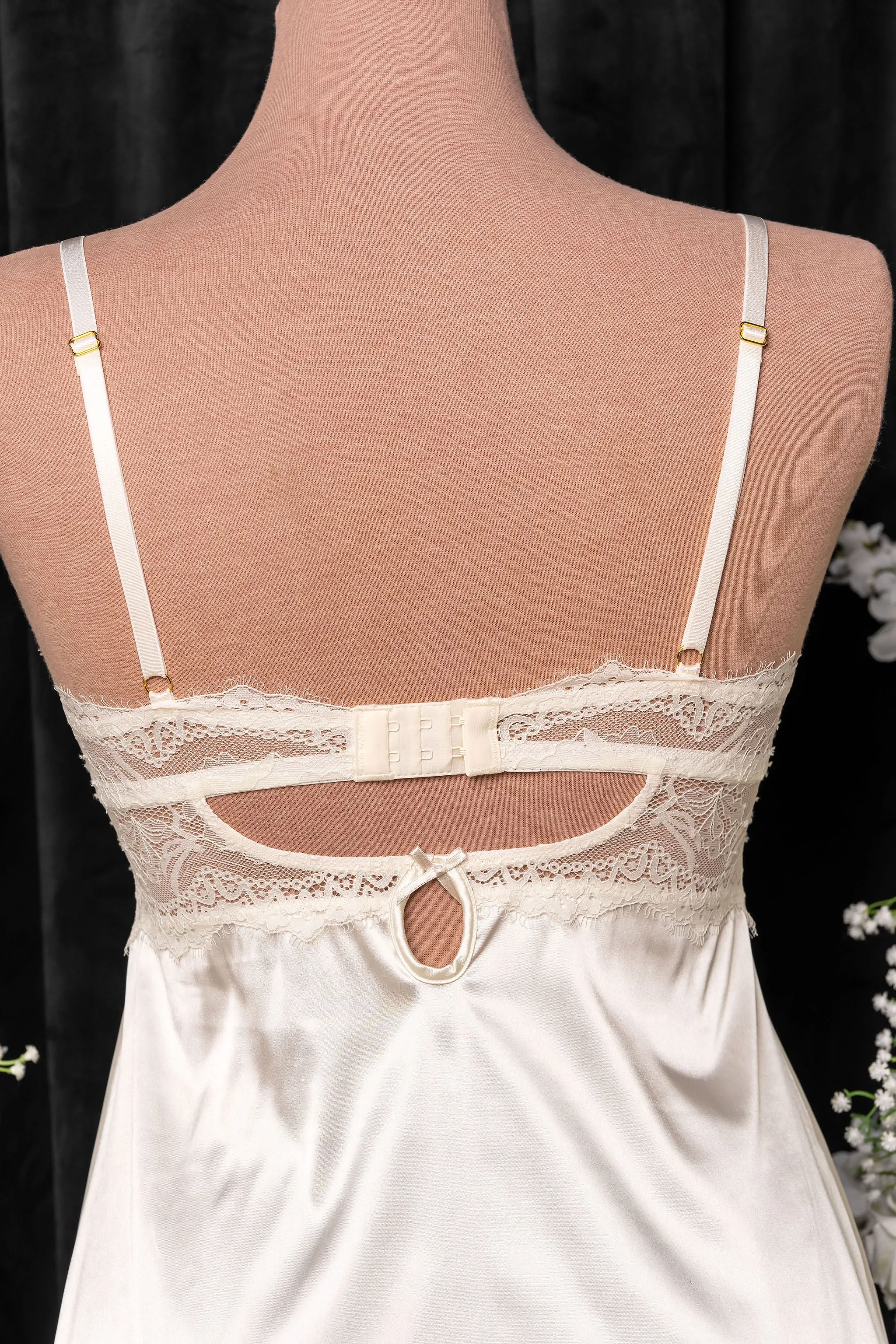 Satin & Eyelash Lace Slip - Pearl