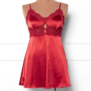 Satin & Eyelash Lace Slip - Red