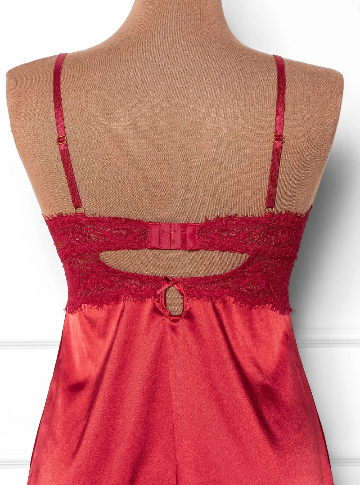 Satin & Eyelash Lace Slip - Red