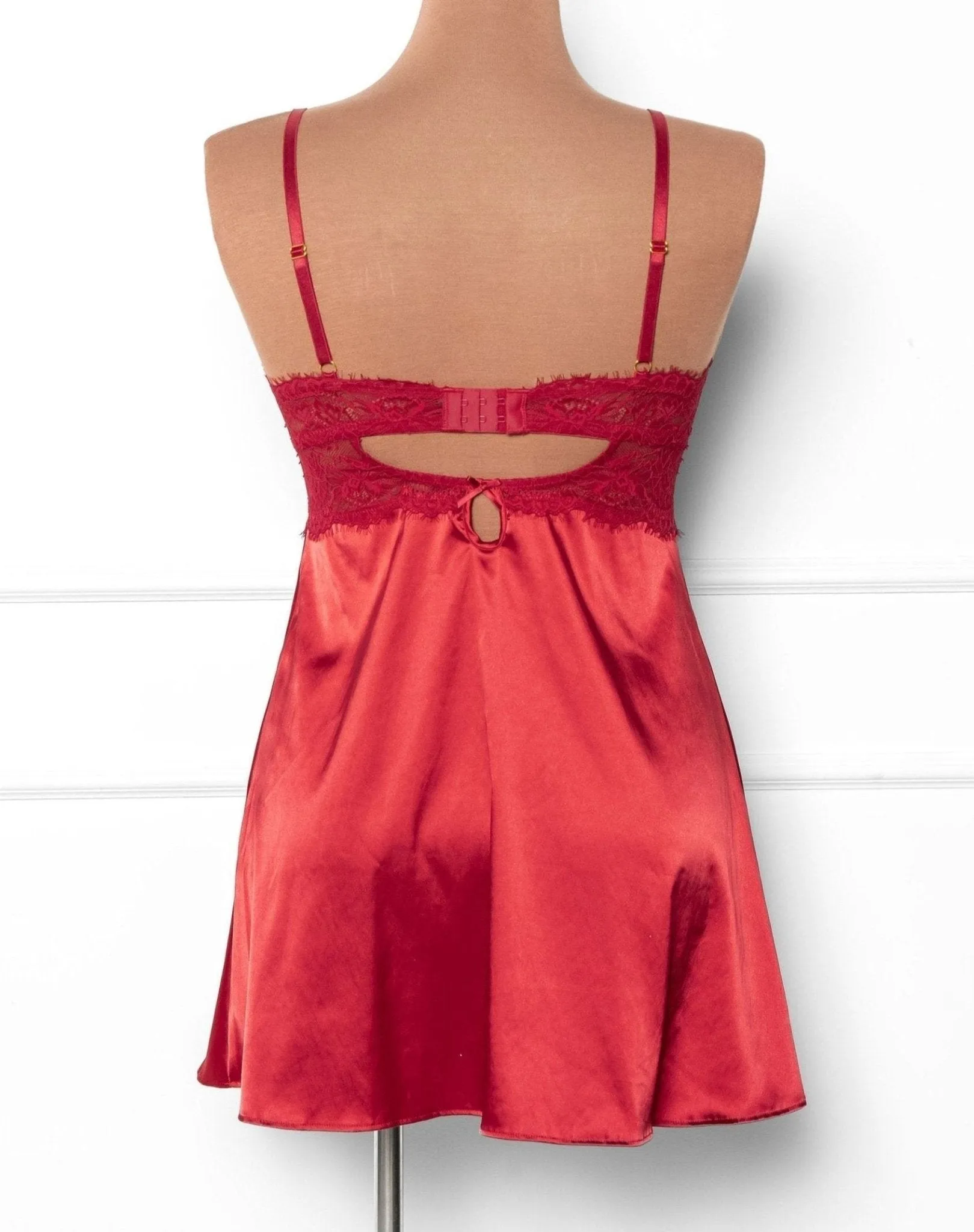 Satin & Eyelash Lace Slip - Red