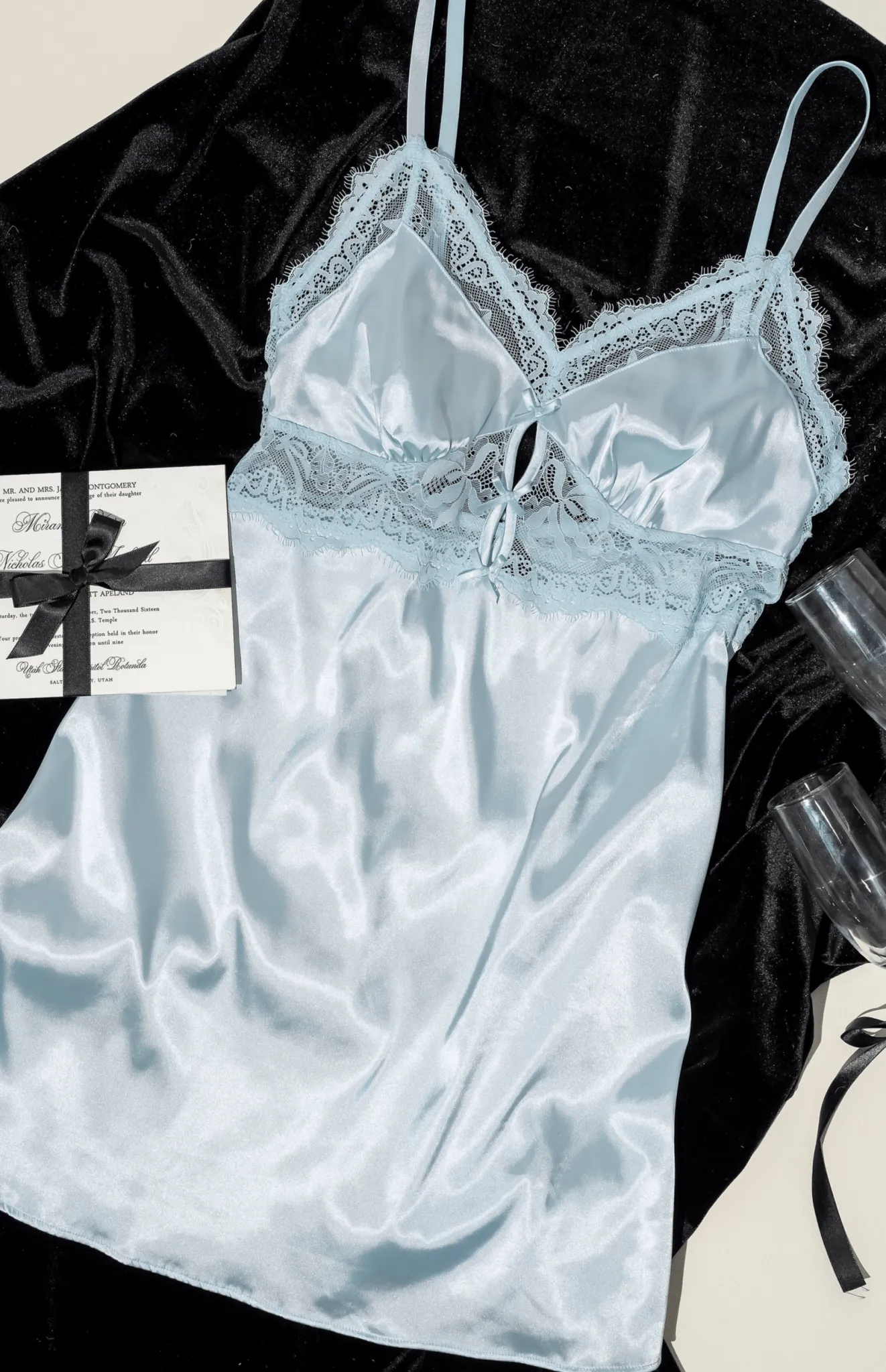 Satin & Eyelash Lace Slip - Something Blue