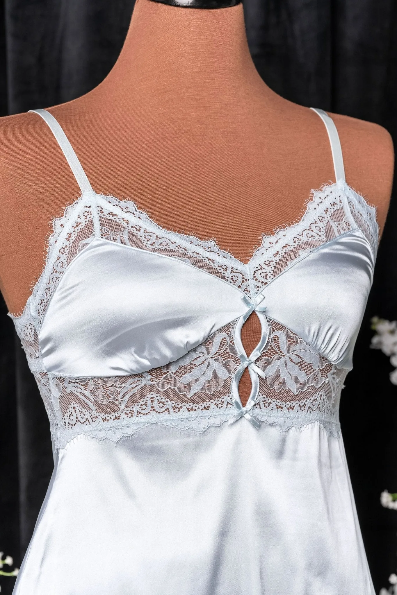 Satin & Eyelash Lace Slip - Something Blue