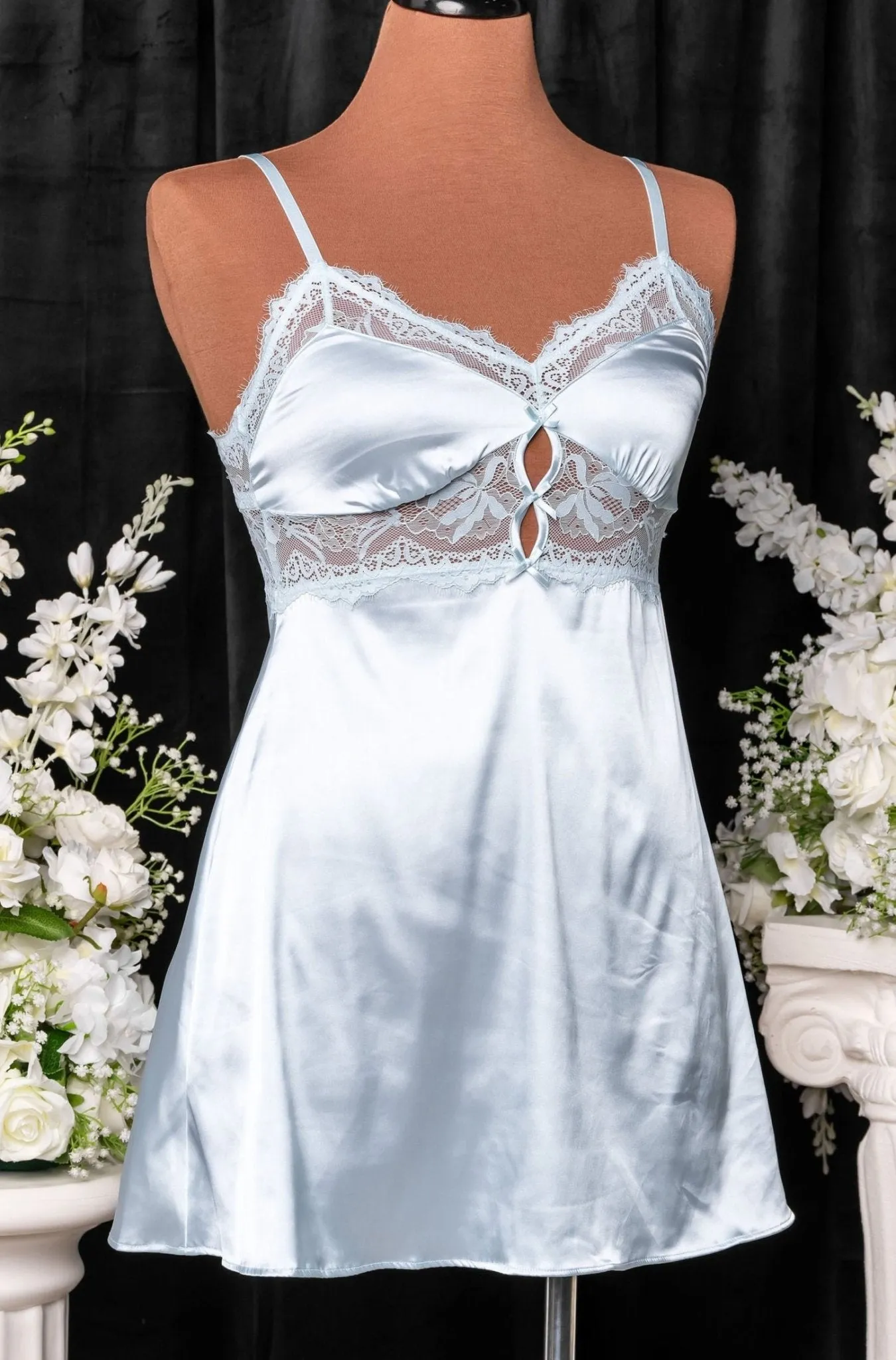 Satin & Eyelash Lace Slip - Something Blue