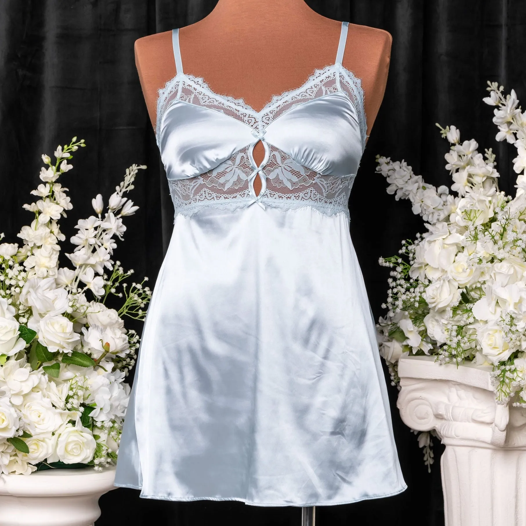 Satin & Eyelash Lace Slip - Something Blue