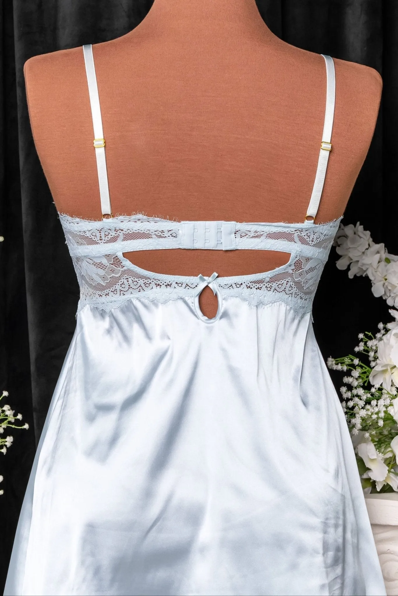Satin & Eyelash Lace Slip - Something Blue