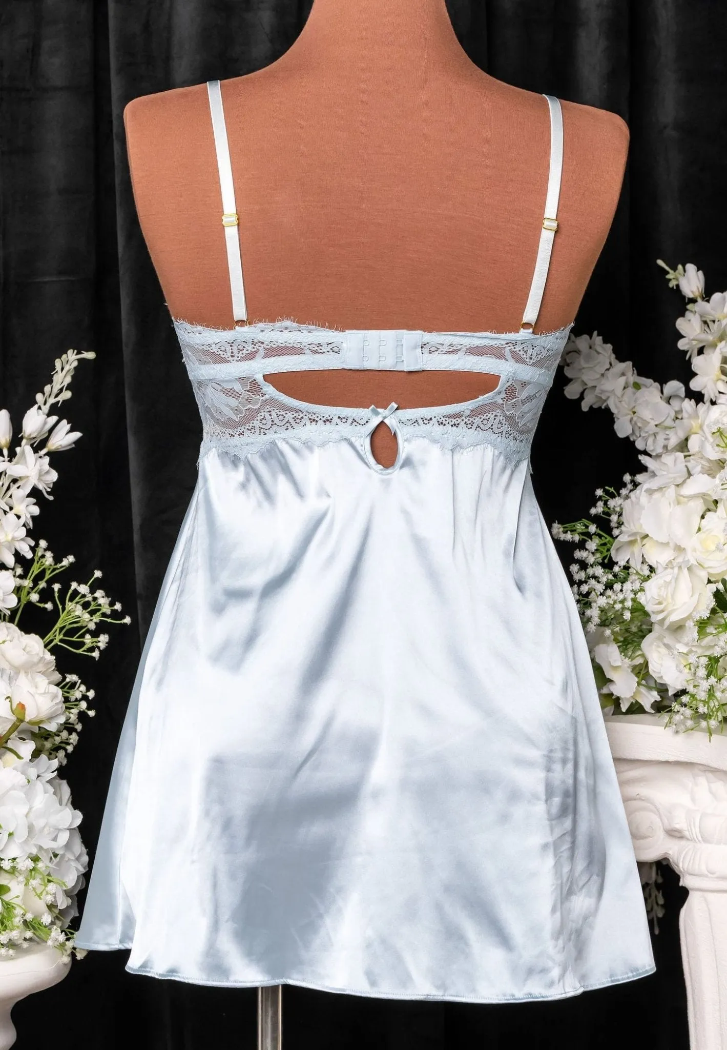 Satin & Eyelash Lace Slip - Something Blue