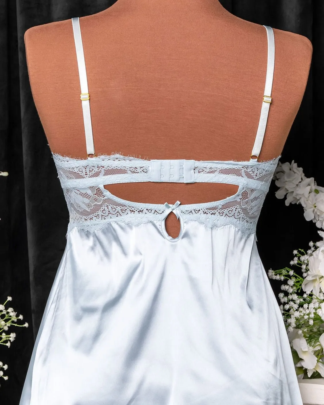 Satin & Eyelash Lace Slip - Something Blue