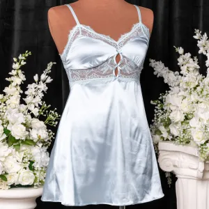 Satin & Eyelash Lace Slip - Something Blue