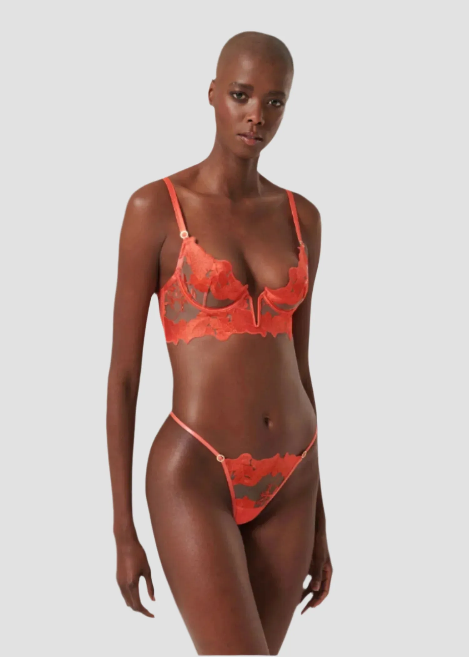 Serenity Wired Longline Bra (Hot Coral/Sheer)