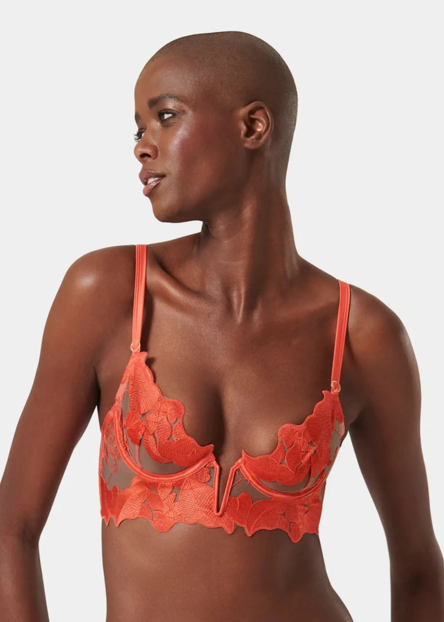 Serenity Wired Longline Bra (Hot Coral/Sheer)