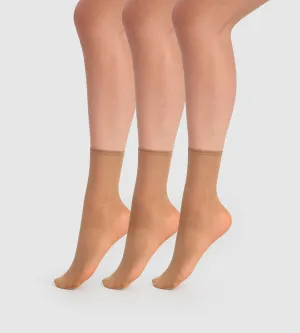 Set of 3 Transparent Beauty Resist 20D cinnamon ankle socks