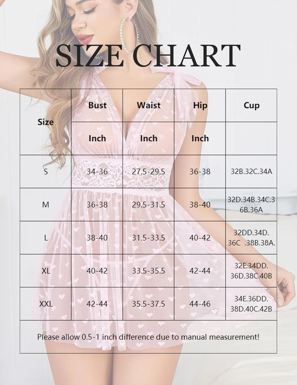 Sheer Mesh Lace Babydoll V Neck Nighty