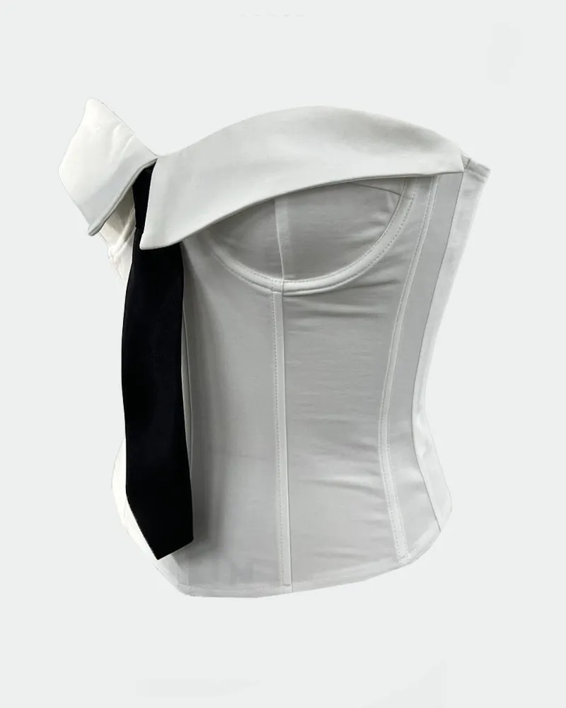 Strapless Tie Corset Top Steel Boned Bustier