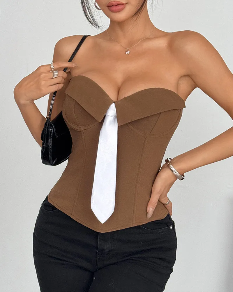 Strapless Tie Corset Top Steel Boned Bustier