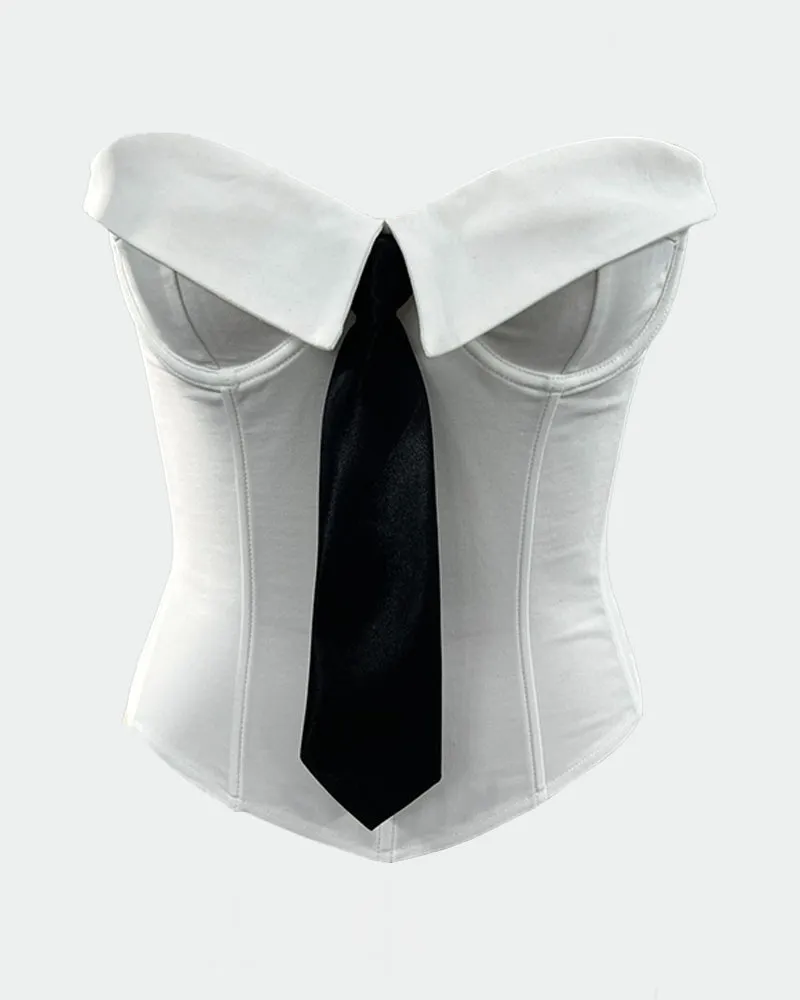 Strapless Tie Corset Top Steel Boned Bustier