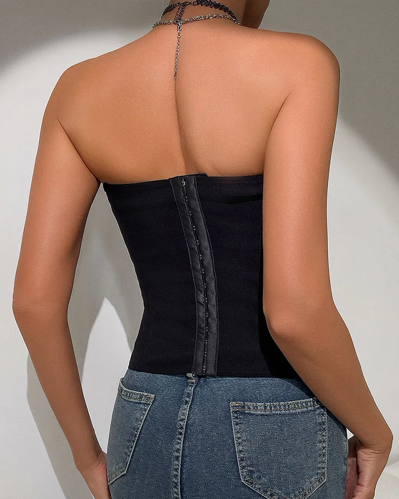 Strapless Tie Corset Top Steel Boned Bustier