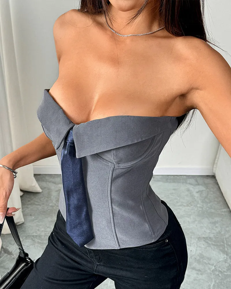 Strapless Tie Corset Top Steel Boned Bustier
