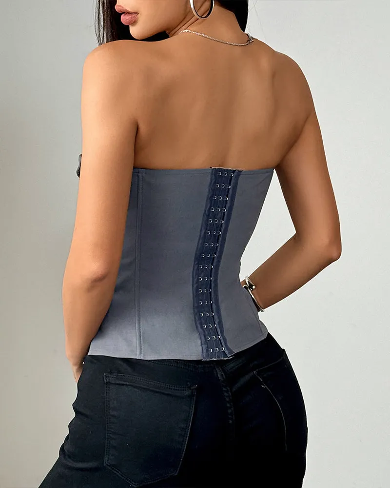 Strapless Tie Corset Top Steel Boned Bustier