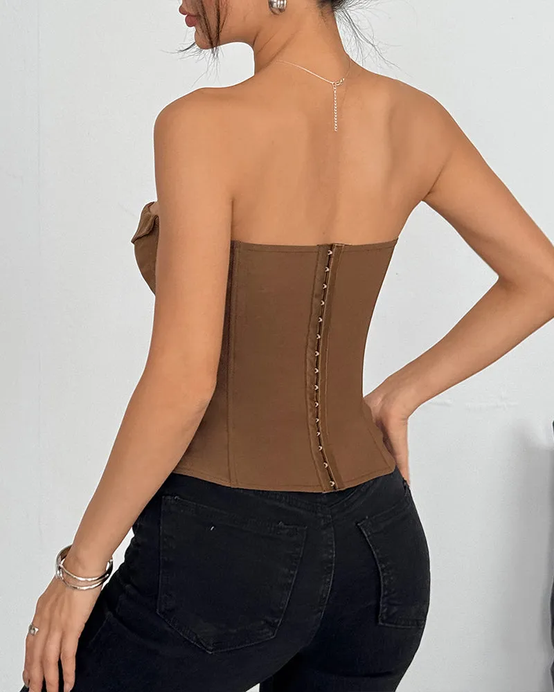 Strapless Tie Corset Top Steel Boned Bustier
