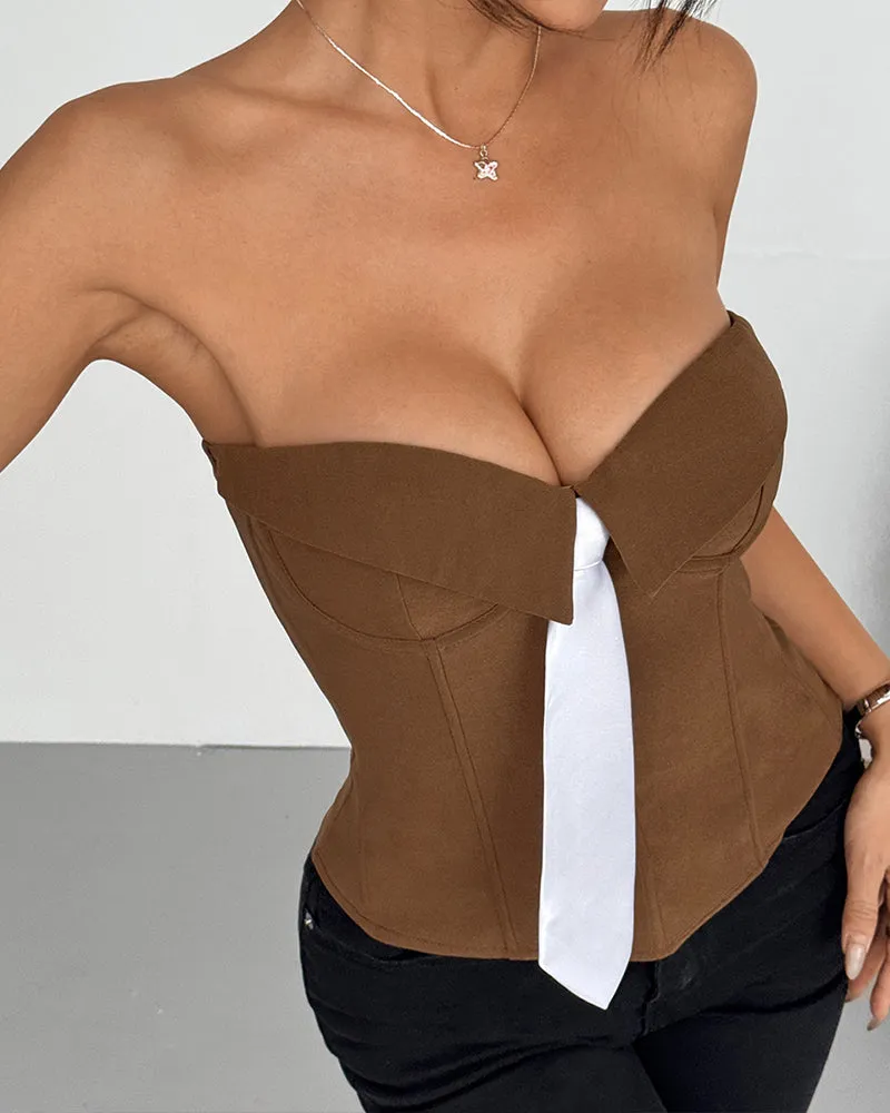 Strapless Tie Corset Top Steel Boned Bustier