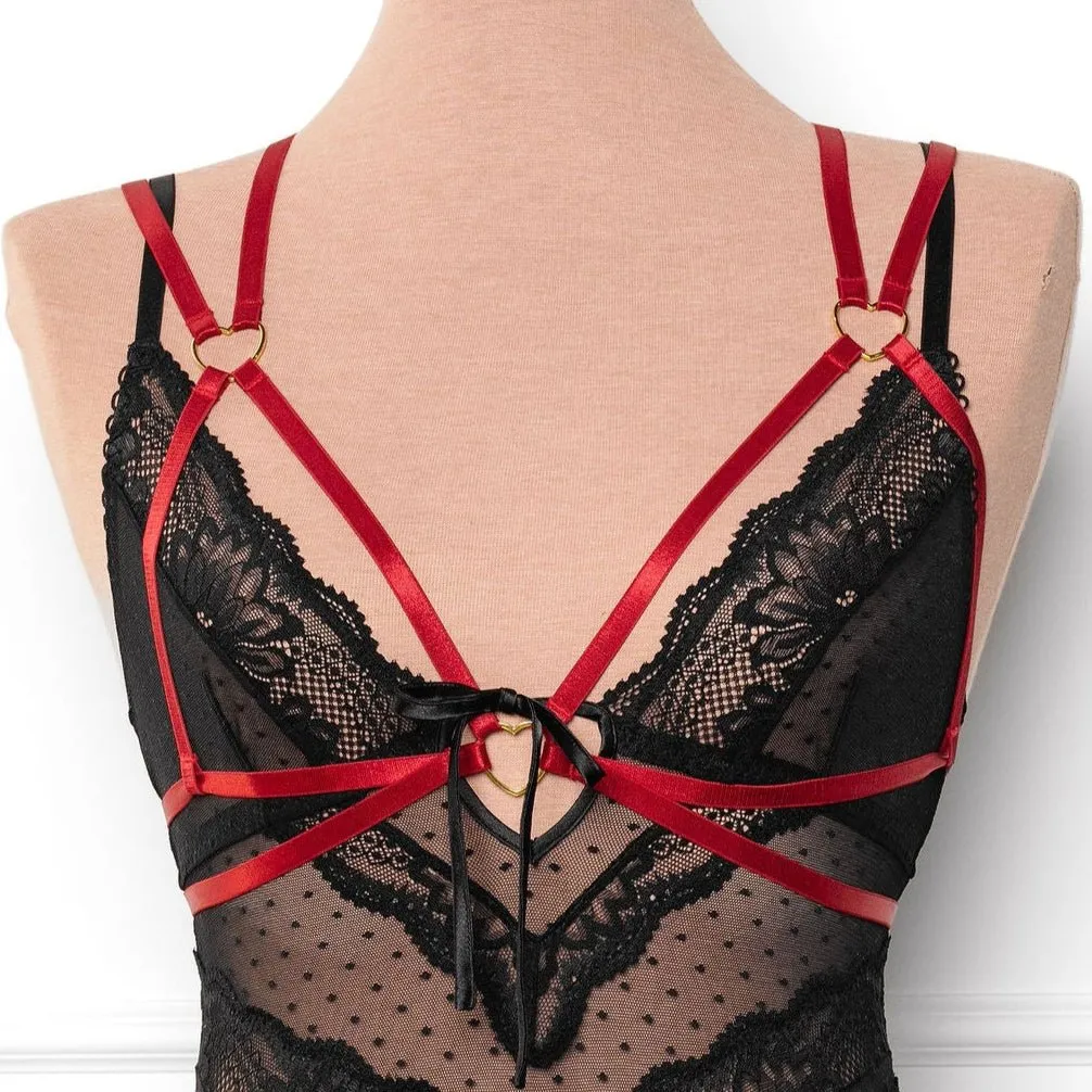 Strappy Heart Harness Top - Scarlet Red