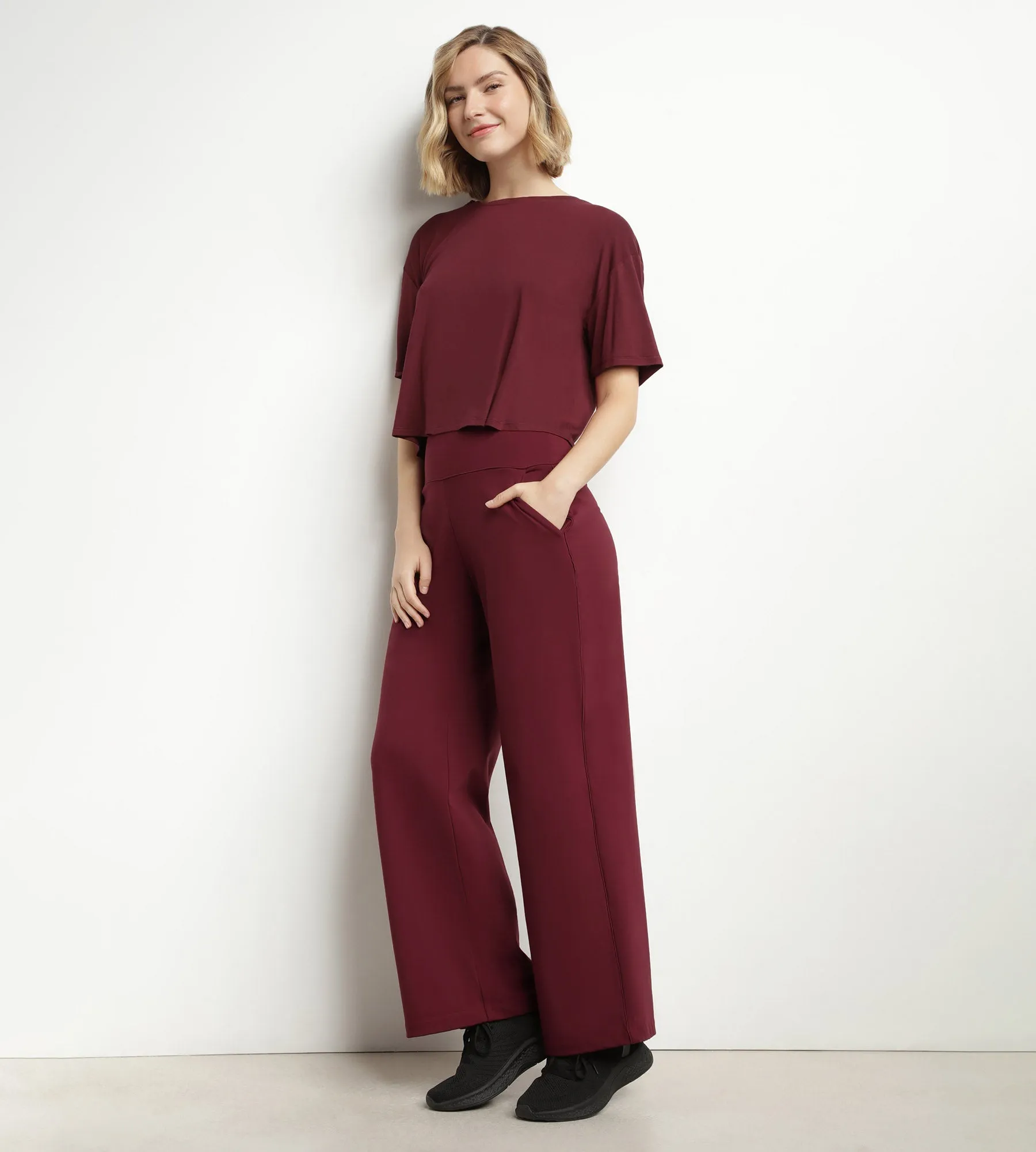 Women's stretch jersey wide-leg sports trousers Bordeaux Dim Move