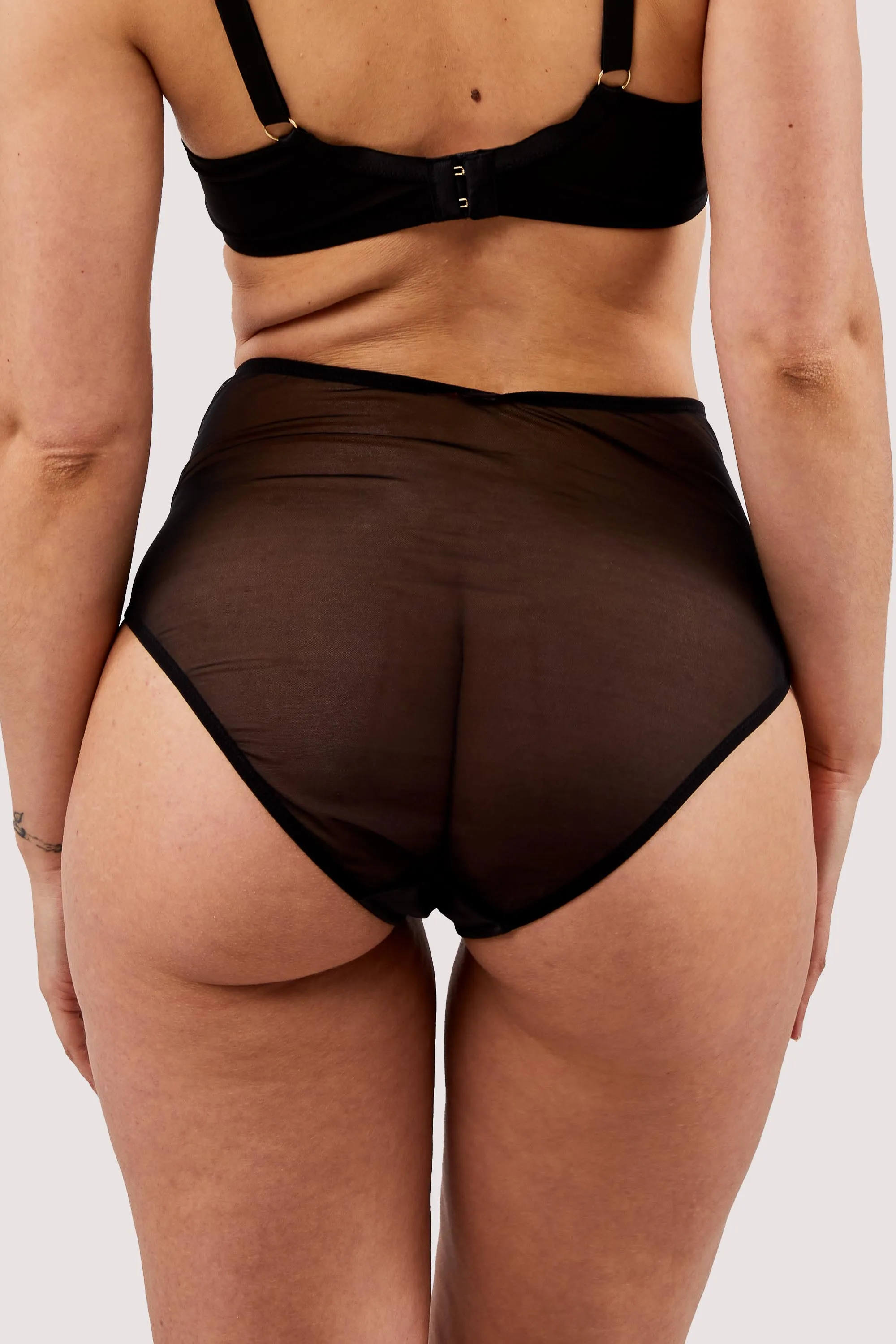Wren Black Illusion Mesh and Satin High Waist Brief